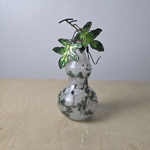 Vintage Chinese Inside Hand Painted Glass with Enamel Leafs